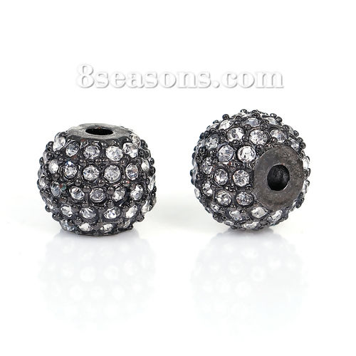 Picture of Zinc Based Alloy Beads Round Gunmetal Clear Rhinestone About 11mm Dia, Hole: Approx 2.4mm, 1 Piece