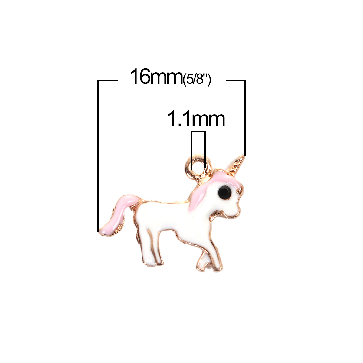 Picture of Zinc Based Alloy Charms Horse Gold Plated White & Pink Enamel 16mm( 5/8") x 14mm( 4/8"), 10 PCs