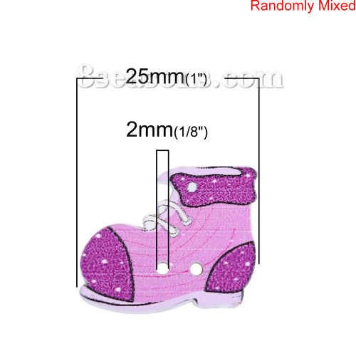 Изображение Деревянные Туфли Пуговицы С Двумя Отверстиями Случайно 25мм x 20мм, 50 ШТ