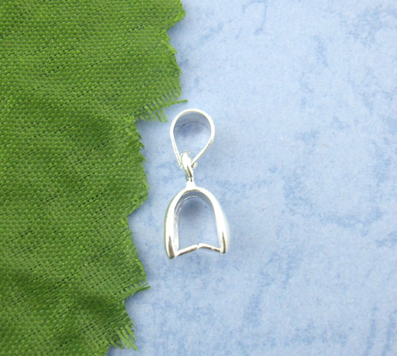 Picture of Zinc Based Alloy Pendant Pinch Bails Clasps Silver Plated 20mm x 8mm, 20 PCs