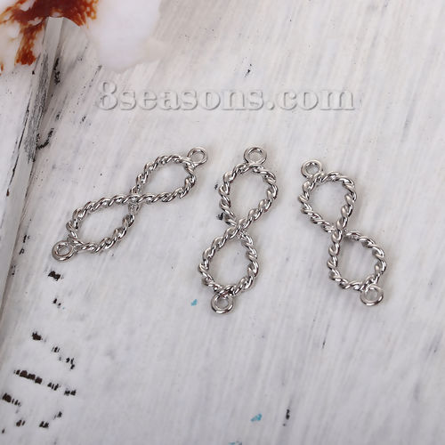 Picture of Zinc Based Alloy Cable Twisted Connectors Infinity Symbol Silver Tone 33mm x 11mm, 10 PCs