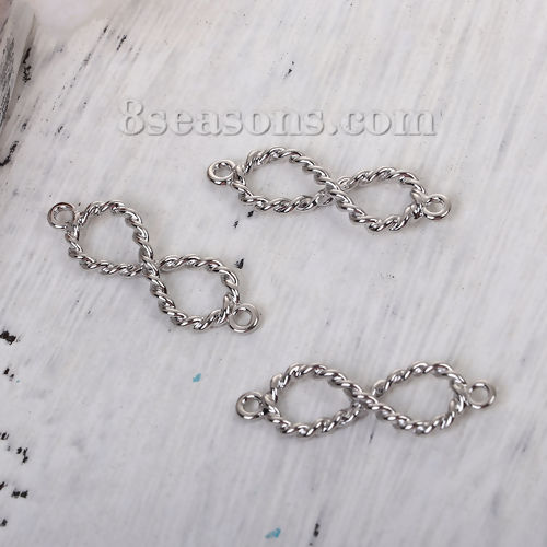 Picture of Zinc Based Alloy Cable Twisted Connectors Infinity Symbol Silver Tone 33mm x 11mm, 10 PCs