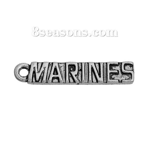 Bild von Zinklegierung Charms Rechteck Antiksilber Message " MARINES " 24mm x 5mm, 30 Stück