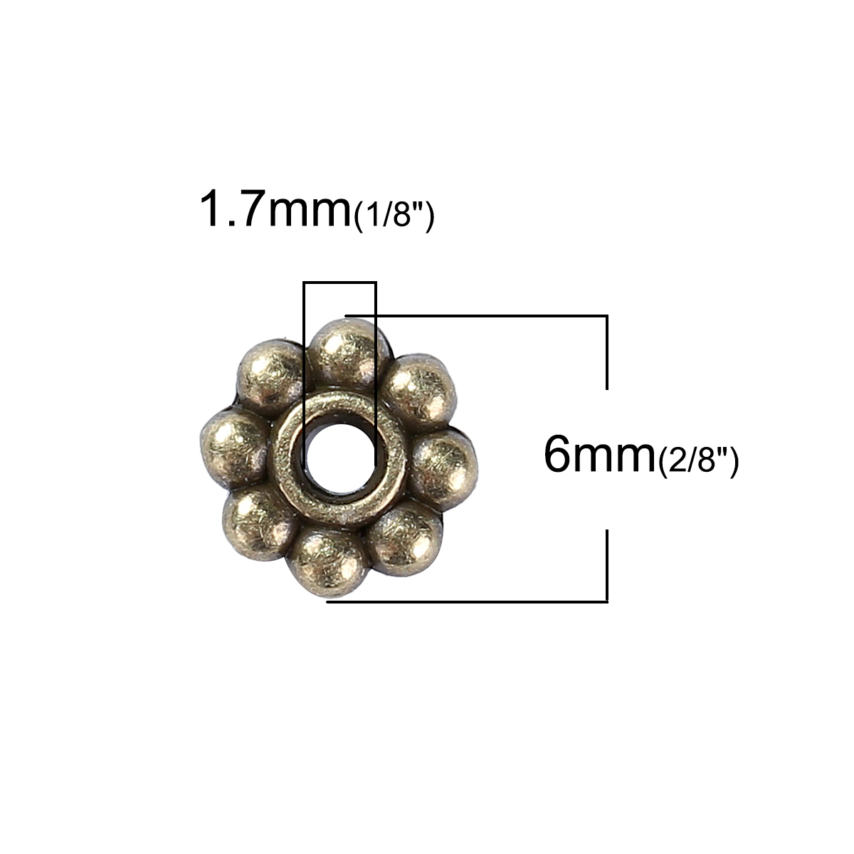 Picture of Zinc Based Alloy Spacer Beads Flower Antique Bronze 6mm x 6mm, Hole: Approx 1.7mm, 100 PCs