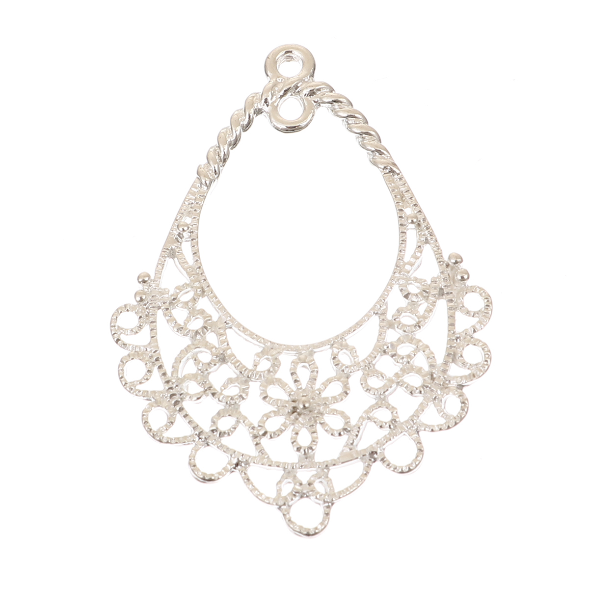 Picture of Zinc Based Alloy Chandelier Connectors Drop Silver Plated Filigree 42mm x 31mm, 10 PCs