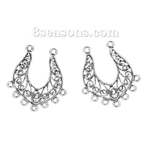 Picture of Zinc Based Alloy Chandelier Connectors Antique Silver Color Filigree 36mm x 30mm, 10 PCs