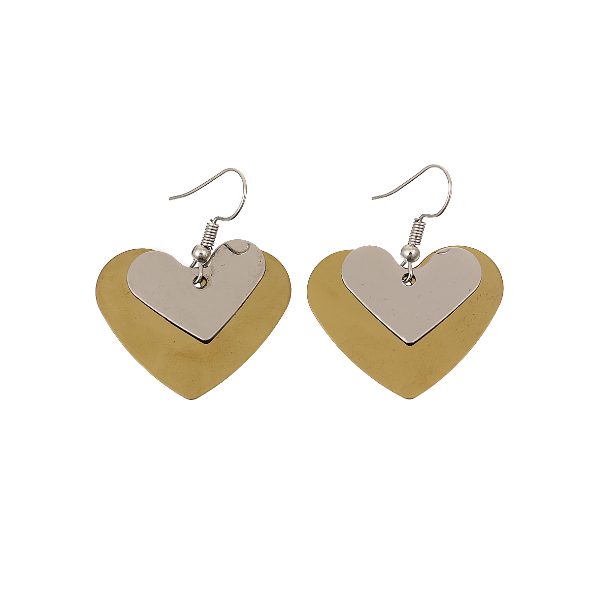 Picture of 304 Stainless Steel Paillette Sequin Earrings Gold Plated Silver Tone Heart 44mm(1 6/8") x 35mm(1 3/8"), Post/ Wire Size: (21 gauge), 1 Pair