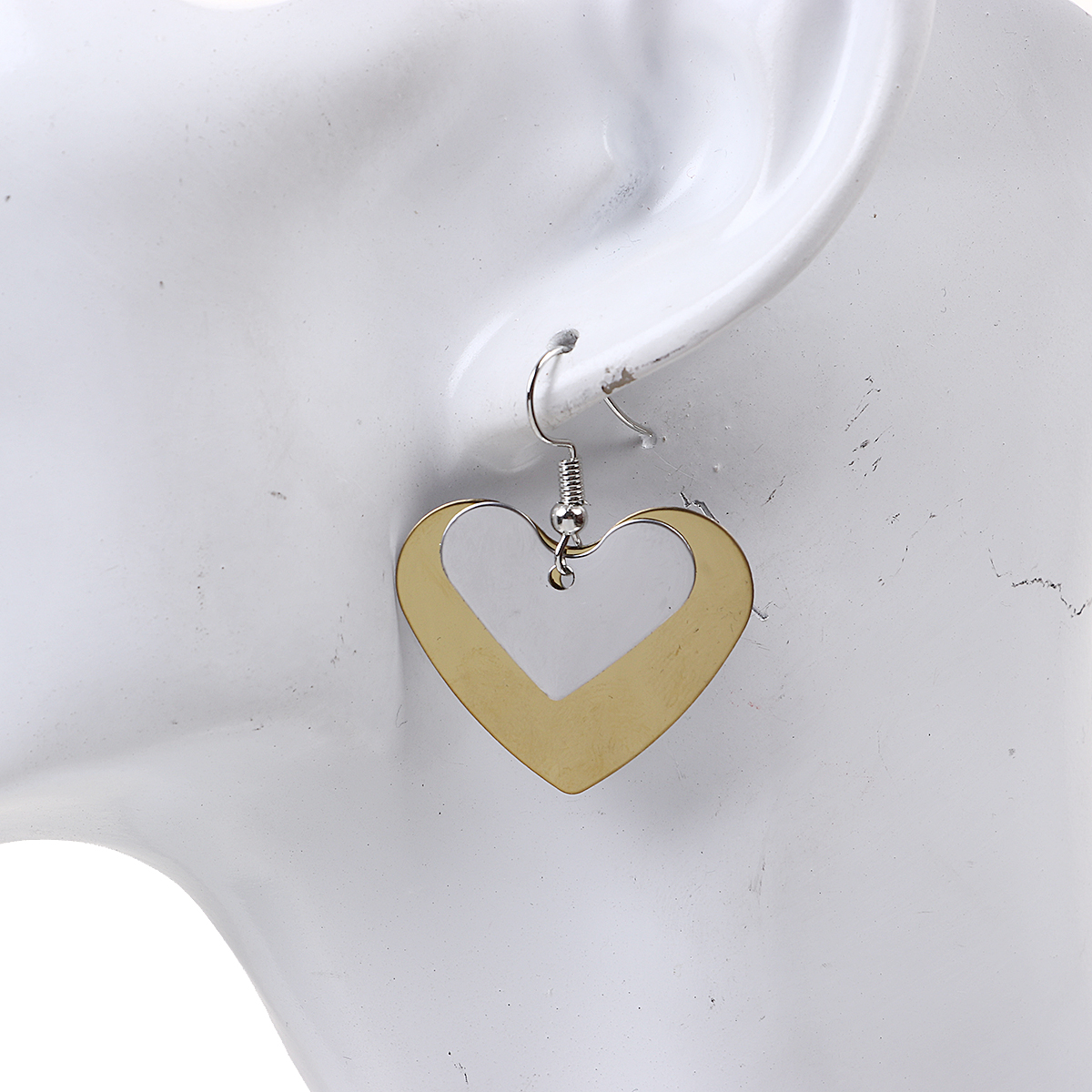 Picture of 304 Stainless Steel Paillette Sequin Earrings Gold Plated Silver Tone Heart 44mm(1 6/8") x 35mm(1 3/8"), Post/ Wire Size: (21 gauge), 1 Pair