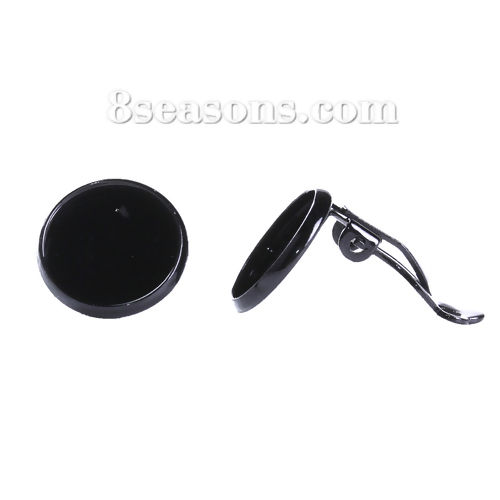 Imagen de Latón Clip de oreja Ronda Negro Base Camafeo (Apta 12mm) 16mm x 14mm, 10 Unidades