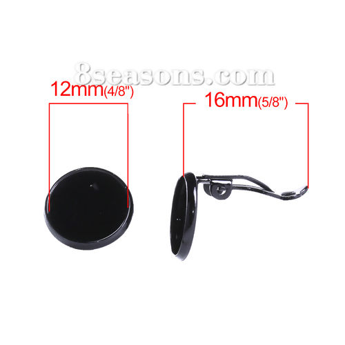Imagen de Latón Clip de oreja Ronda Negro Base Camafeo (Apta 12mm) 16mm x 14mm, 10 Unidades