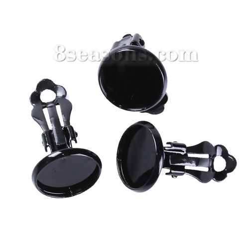 Imagen de Latón Clip de oreja Ronda Negro Base Camafeo (Apta 12mm) 16mm x 14mm, 10 Unidades