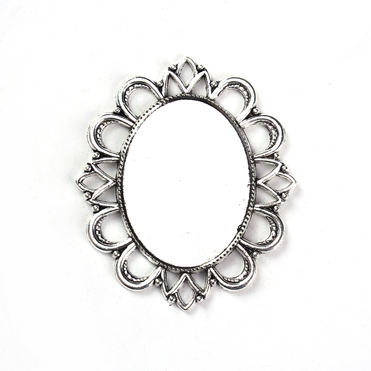 Picture of Zinc Based Alloy Pendants Oval Antique Silver Color Cabochon Settings (Fits 4cm x 3cm) 5.9cm x 5.1cm, 5 PCs