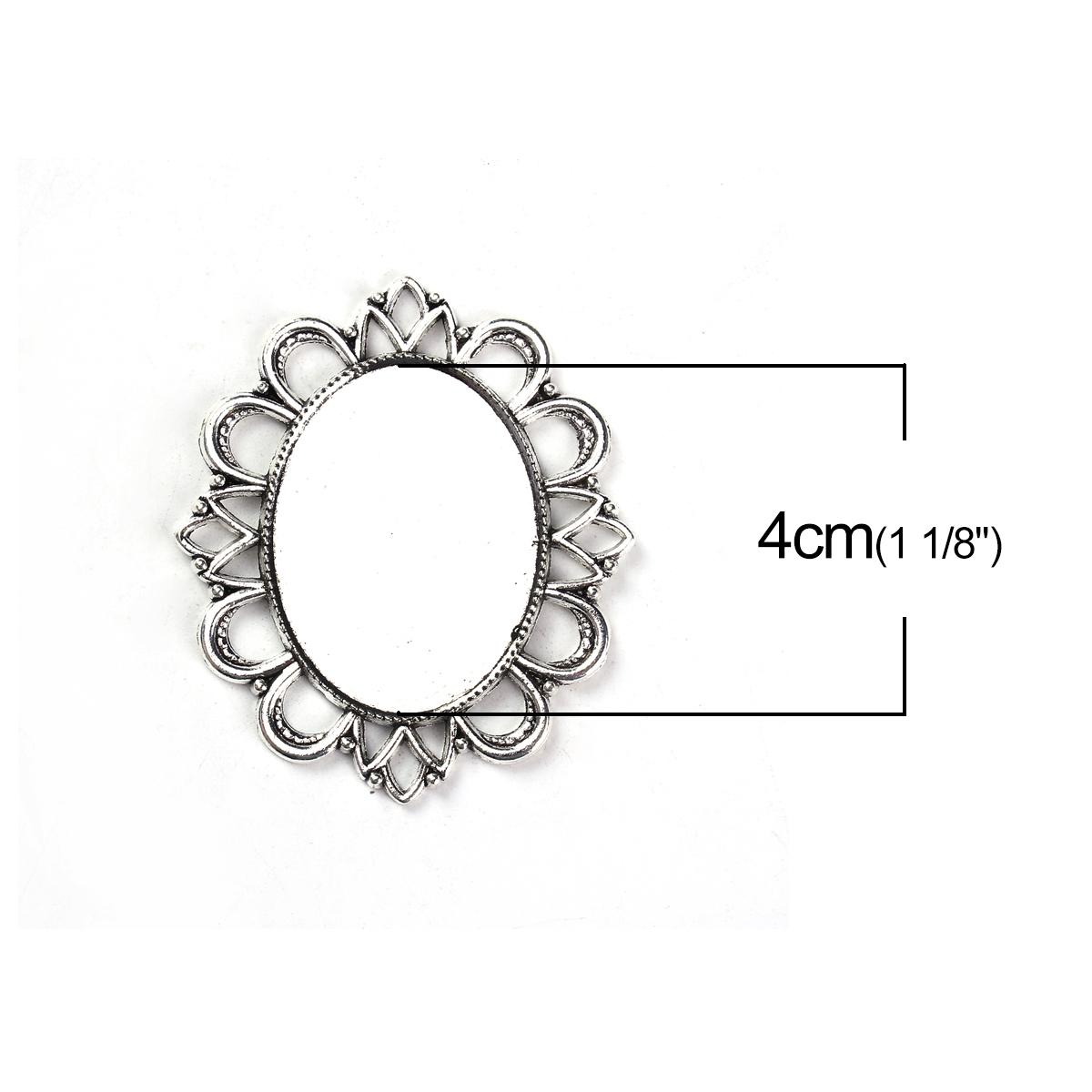 Picture of Zinc Based Alloy Pendants Oval Antique Silver Color Cabochon Settings (Fits 4cm x 3cm) 5.9cm x 5.1cm, 5 PCs