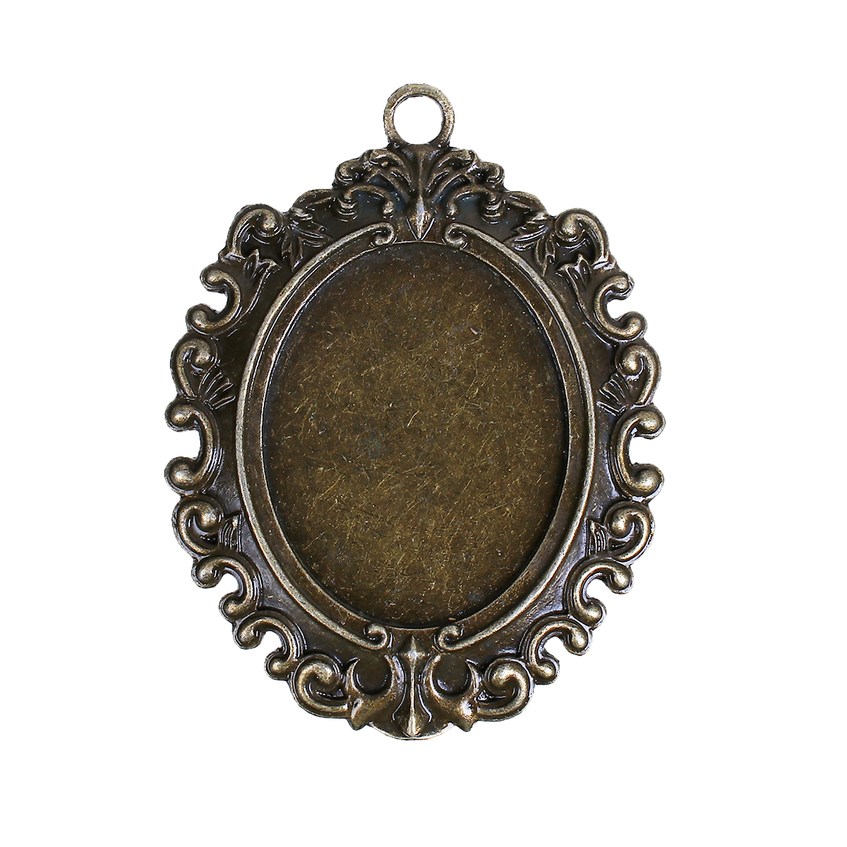 Picture of Zinc Based Alloy Pendants Oval Antique Bronze Cabochon Settings (Fits 38mm x 31mm) 66mm x 51mm, 3 PCs