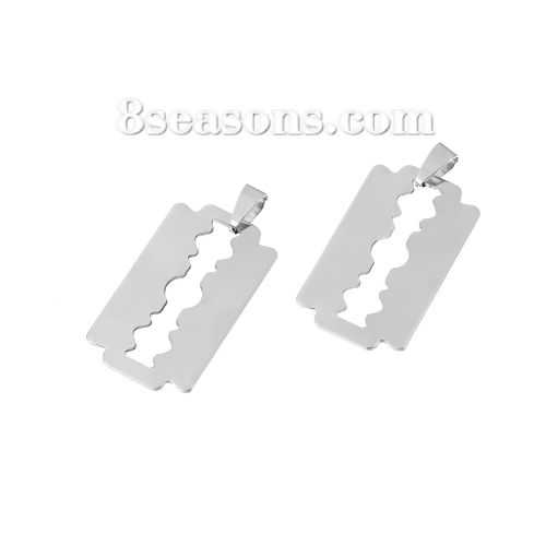 Picture of Stainless Steel Pendants Razor Blade Silver Tone Hollow 44mm(1 6/8") x 23mm( 7/8"), 5 PCs