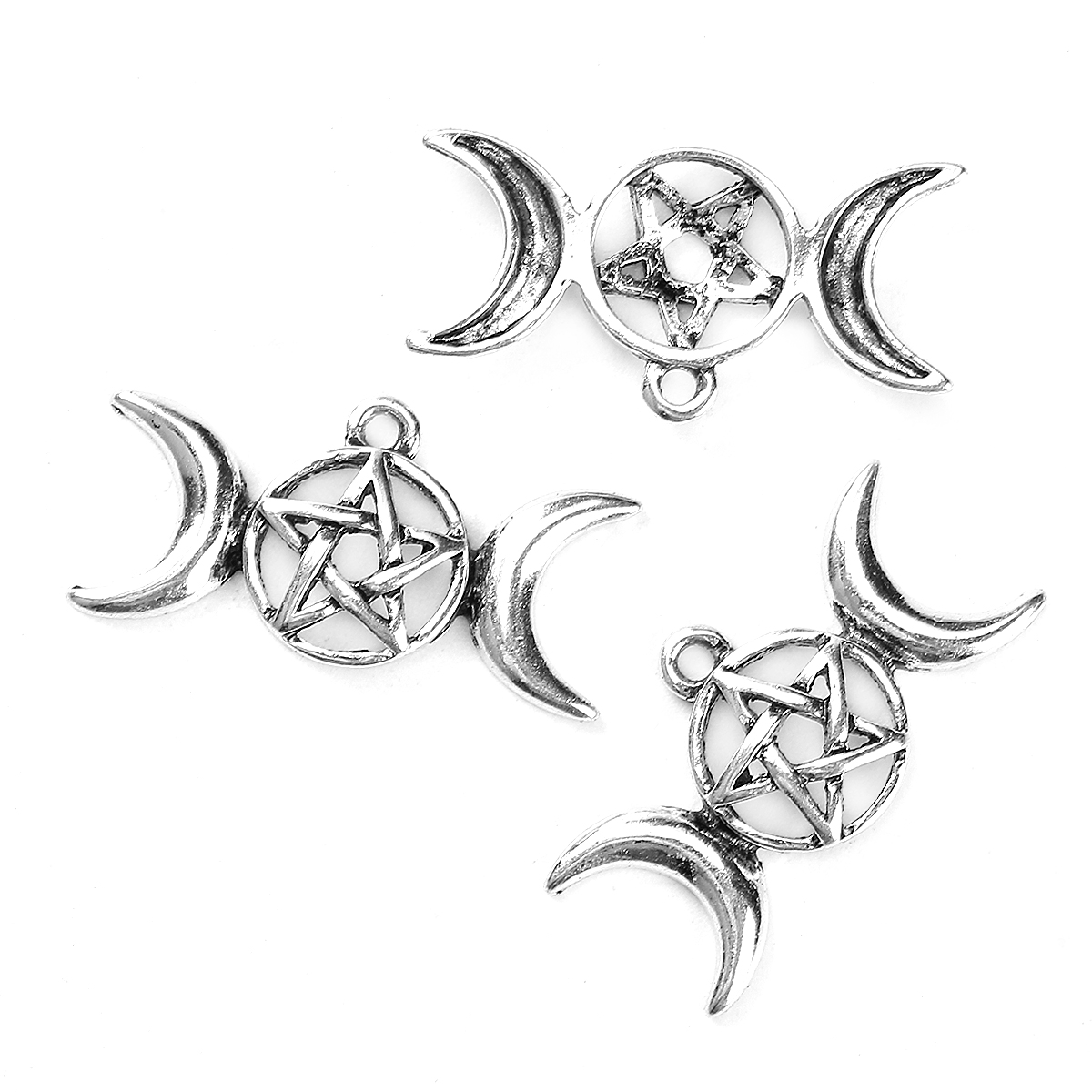 Image de Breloque en Alliage de Zinc Demi Lune Etoile Argent Vieilli 29mm x 15mm, 20 Pcs