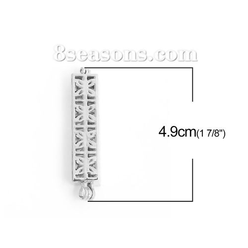 Picture of Brass Wish Pearl Locket Jewelry Pendants Rectangle Silver Tone Can Open (Fit Bead Size: 8mm) 49mm(1 7/8") x 13mm( 4/8"), 2 PCs