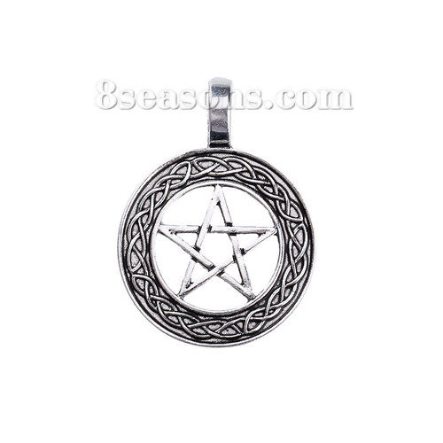 Image de Pendentifs en Alliage de Zinc Nœud Celtique Pentacle Argent Vieilli 37mm x 28mm, 10 Pcs