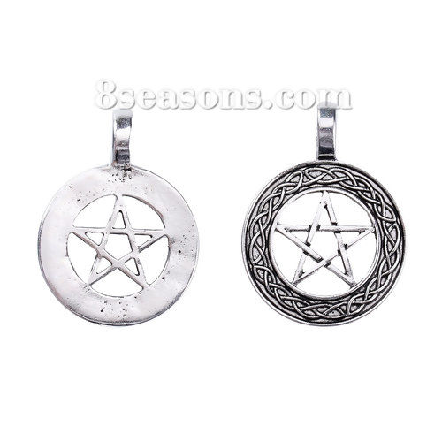 Image de Pendentifs en Alliage de Zinc Nœud Celtique Pentacle Argent Vieilli 37mm x 28mm, 10 Pcs