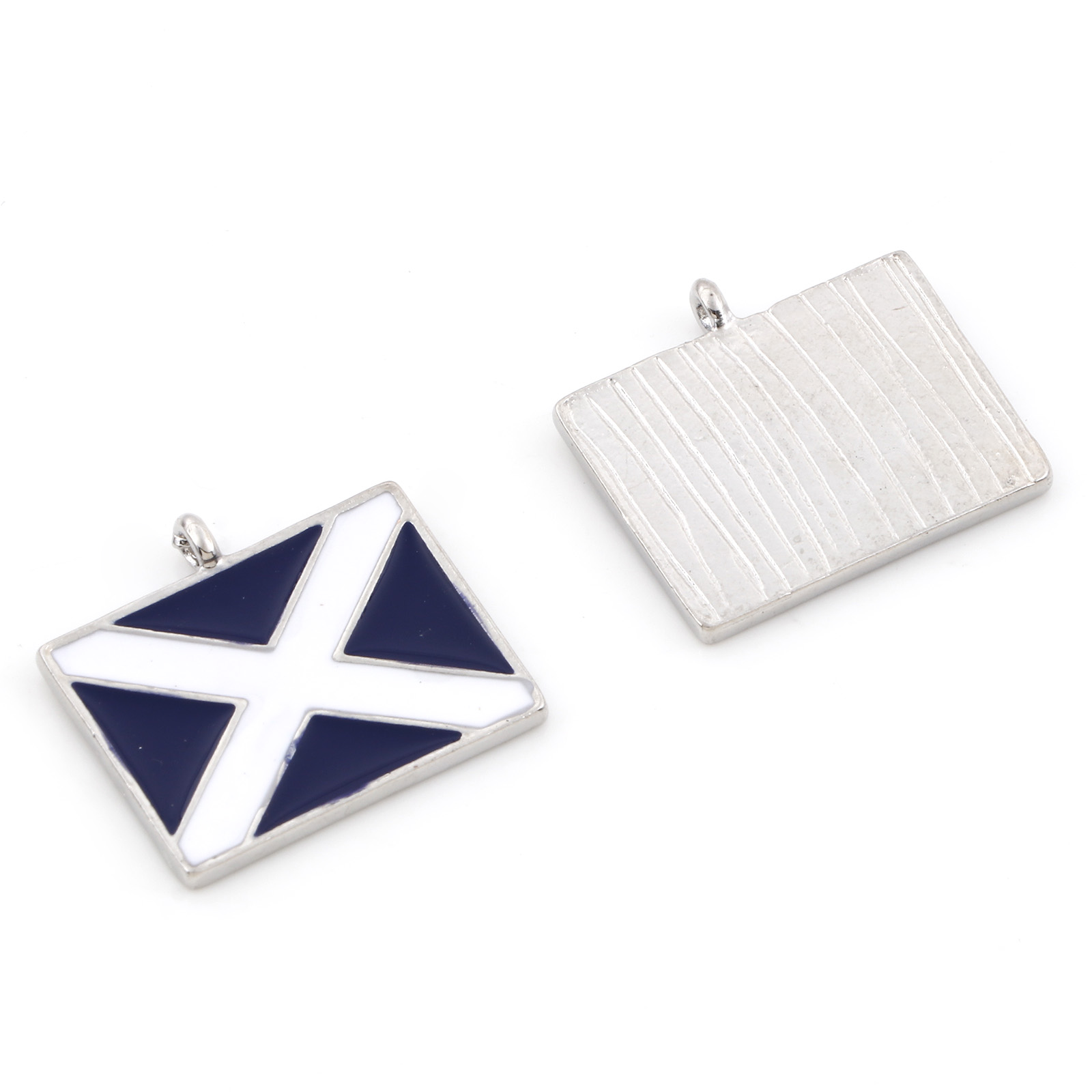 Picture of Zinc Based Alloy Charms Silver Tone White & Blue Rectangle Cross Enamel 22mm x 19mm, 10 PCs