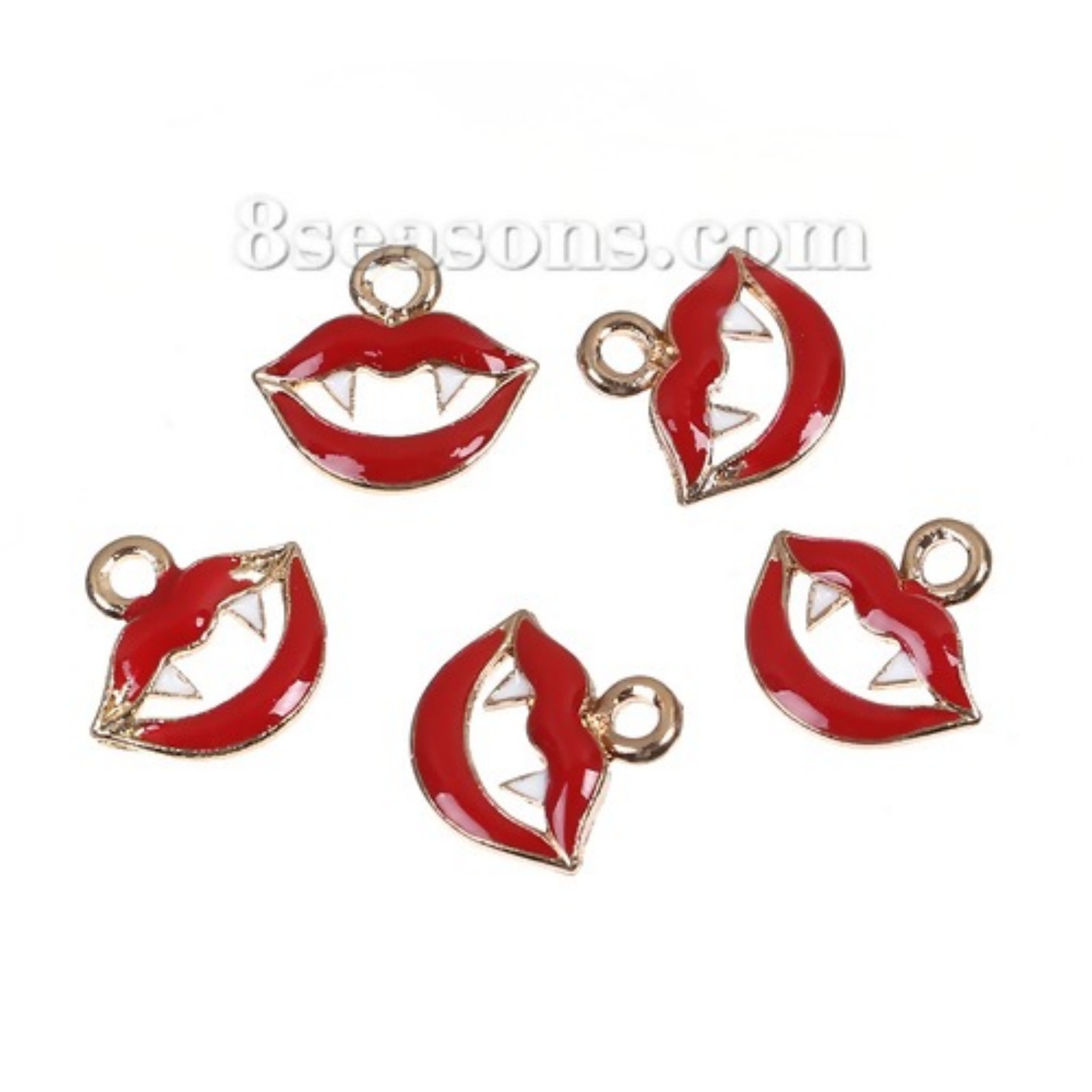 Picture of Zinc Based Alloy Halloween Charms Lip Gold Plated White & Red Enamel 14mm( 4/8") x 13mm( 4/8"), 20 PCs