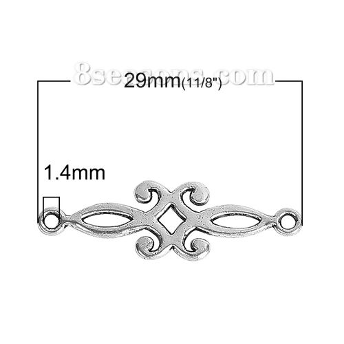 亜鉛合金 コネクターパーツ 銀古美 フィリグリー 透かし柄 29mm x 9mm、 100 個 の画像