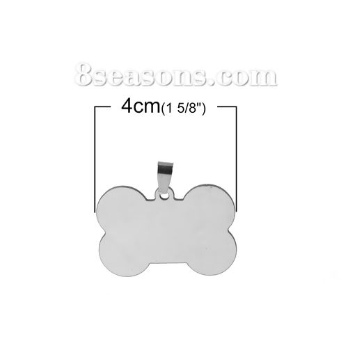 Picture of 304 Stainless Steel Blank Stamping Tags Pendants Bone Silver Tone One-sided Polishing 40mm x 35mm, 5 PCs