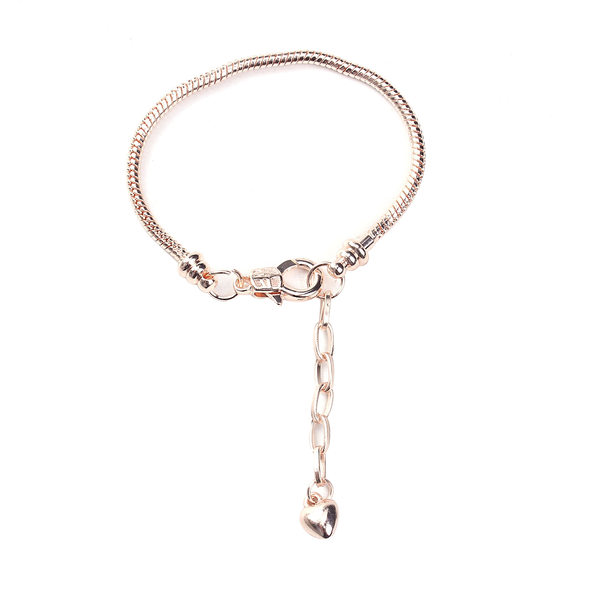 Imagen de Cobre Estilo Europeo Cadena Serpiente Encanto Pulseras Oro Rosa Corazón 16cm longitud, 1 Unidad