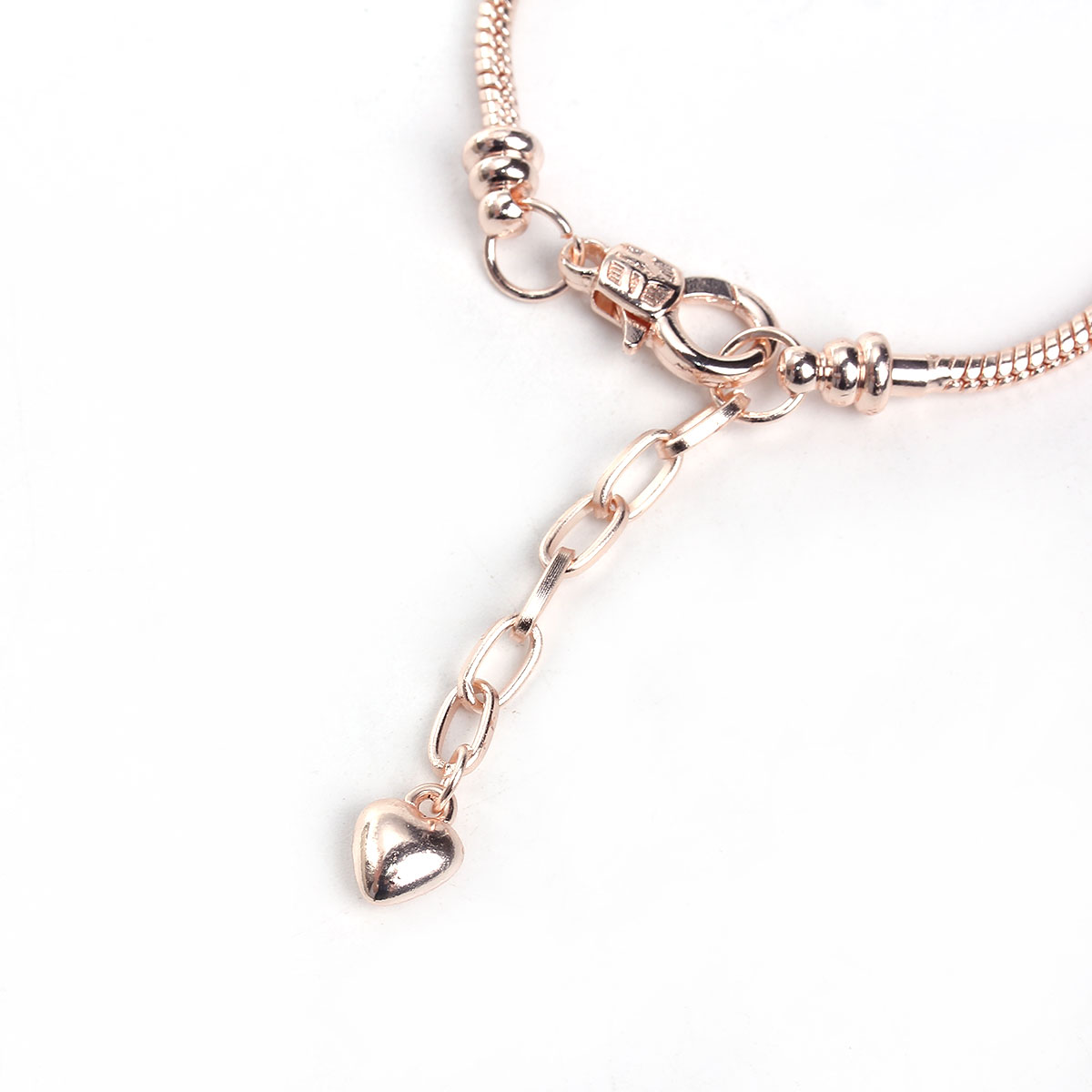 Imagen de Cobre Estilo Europeo Cadena Serpiente Encanto Pulseras Oro Rosa Corazón 16cm longitud, 1 Unidad