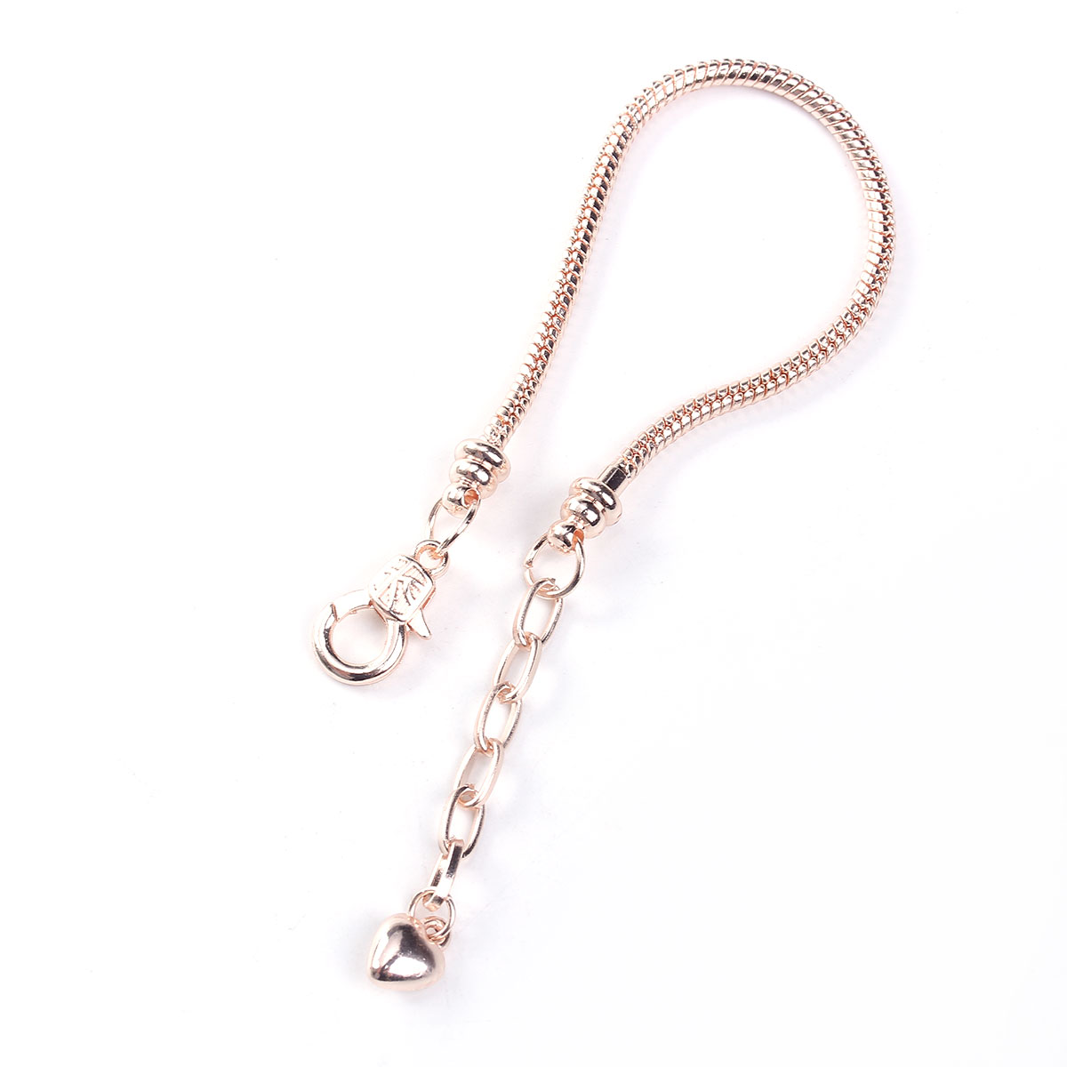 Imagen de Cobre Estilo Europeo Cadena Serpiente Encanto Pulseras Oro Rosa Corazón 16cm longitud, 1 Unidad