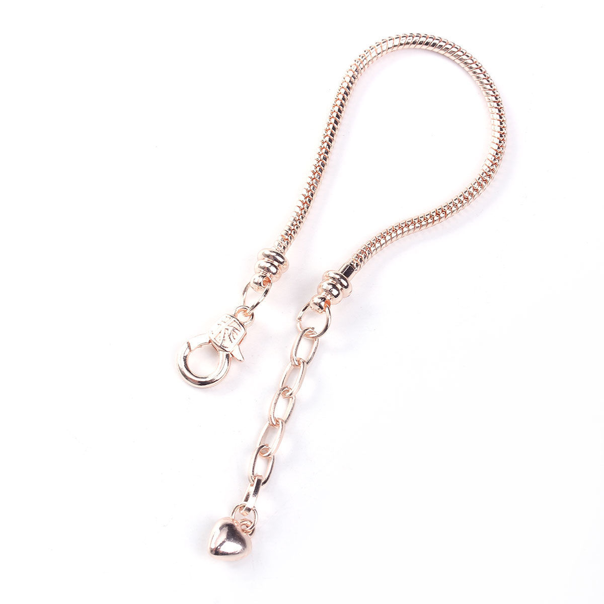 Imagen de Cobre Estilo Europeo Cadena Serpiente Encanto Pulseras Oro Rosa Corazón 16cm longitud, 1 Unidad
