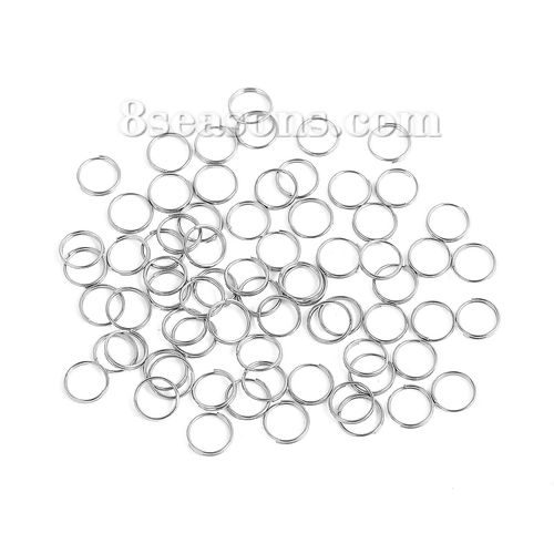 Imagen de 500 Unidades 8mm Diámetro, 0.6mm(23 gauge) 304 Acero Inoxidable Doble Abierto Argollas Tono de Plata Ronda