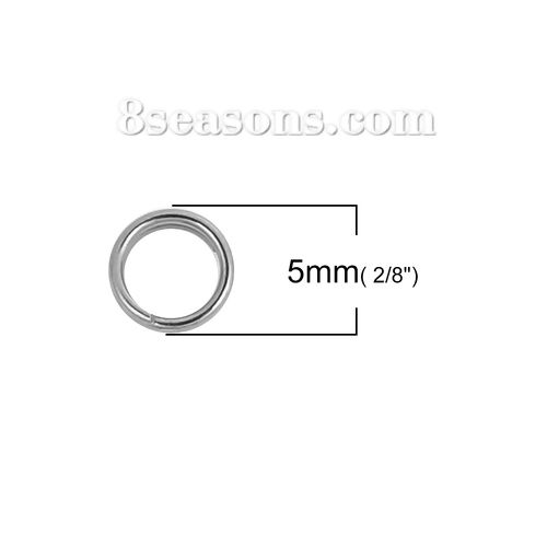 Imagen de 1000 Unidades 5mm Diámetro, 0.6mm(23 gauge) 304 Acero Inoxidable Doble Abierto Argollas Tono de Plata Ronda