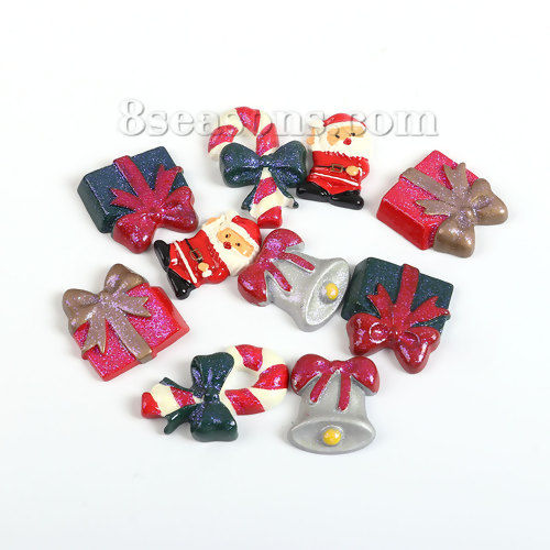 Изображение Смола Кабошоны Украшение Рождество Случайно 4.1cm x2.8cm - 2.9cm x1.9cm, 10 ШТ