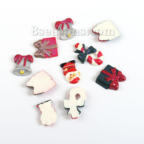 Изображение Смола Кабошоны Украшение Рождество Случайно 4.1cm x2.8cm - 2.9cm x1.9cm, 10 ШТ