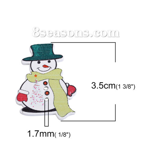 Image de Bouton de Couture en Contre-Plaqué Deux Trous Bonhomme de Neige de Noël Couleur au Hasard 35mm x 26mm, 50 Pcs