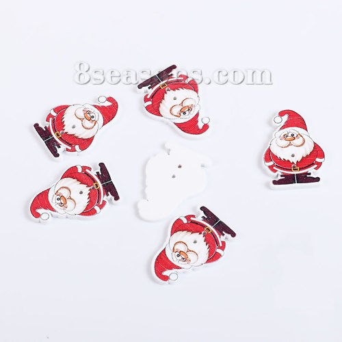 Picture of Three-ply Board Sewing Buttons Scrapbooking Two Hole Christmas Santa Claus White & Red 35mm(1 3/8") x 25mm(1"), 50 PCs