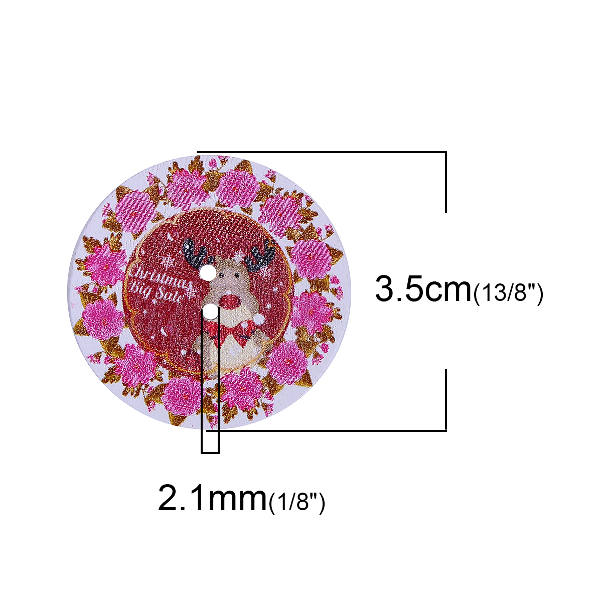 合板 縫製ボタン クリスマスリース  ランダムな色 2つ穴 エルク柄 35mm直径、 50 個 の画像