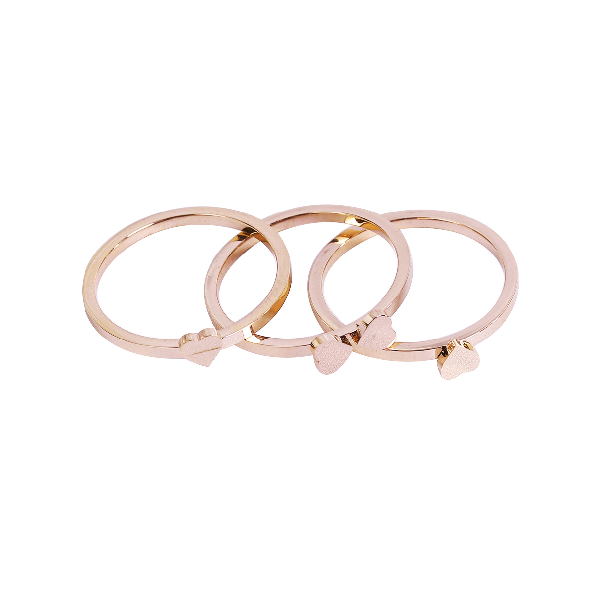 Изображение 304 Нержавеющая Сталь Нерегулируемый Кольца Розово-золотой Сердце 17.5мм(Американский Размер 7), 1 Комплект(3шт/Комплект)