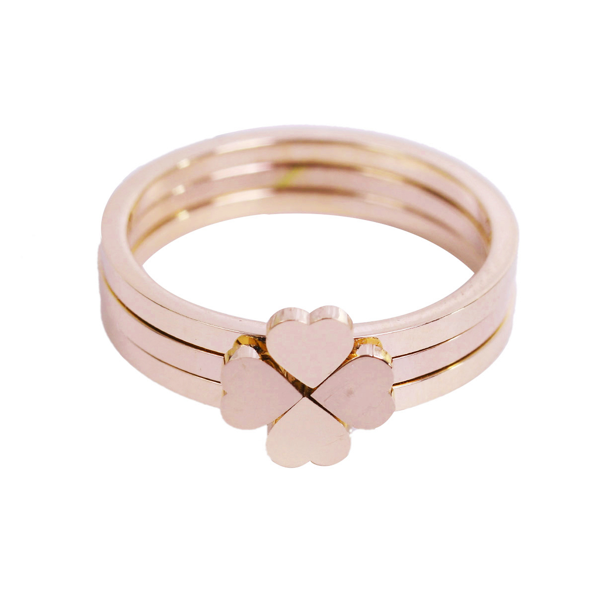 Изображение 304 Нержавеющая Сталь Нерегулируемый Кольца Розово-золотой Сердце 17.5мм(Американский Размер 7), 1 Комплект(3шт/Комплект)