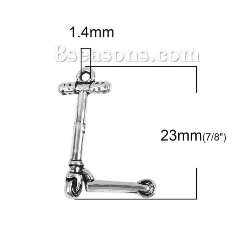Picture of Zinc Based Alloy Charms Scooter Antique Silver Color 23mm( 7/8") x 16mm( 5/8"), 20 PCs