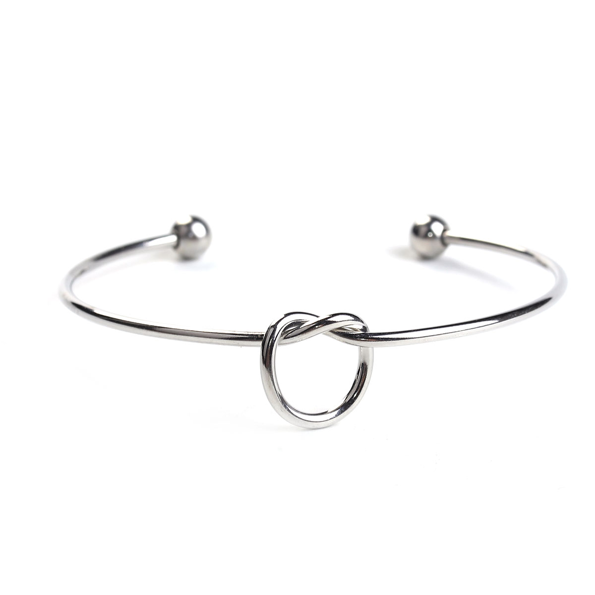 Picture of 1 Piece Eco-friendly 304 Stainless Steel Open Cuff Bangles Bracelets Love Knot Silver Tone 6.1cm Dia.