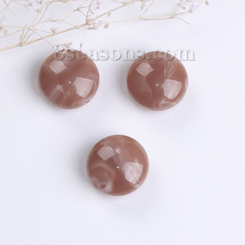 Picture of Acrylic Beads Round Light Coffee Marble Effect About 17mm Dia, Hole: Approx 2.4mm, 30 PCs