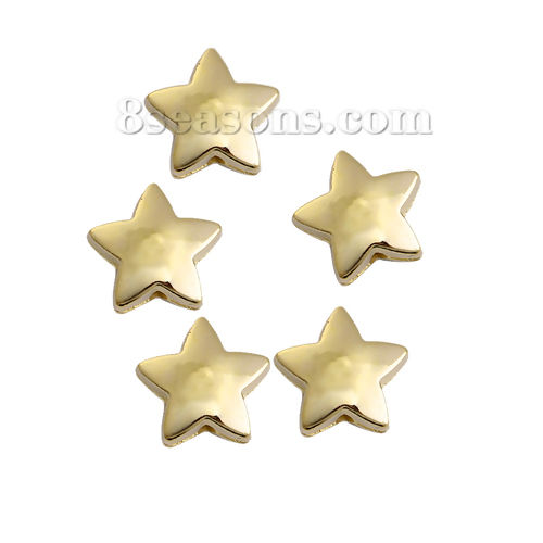 Picture of CCB Plastic Beads Pentagram Star Golden About 14mm x 14mm, Hole: Approx 1.5mm, 100 PCs