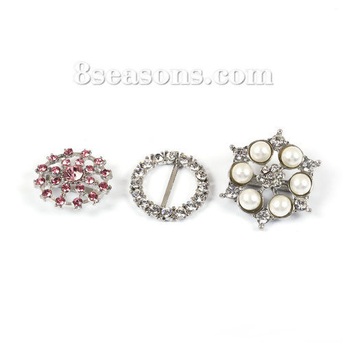 Picture of Zinc Based Alloy Slide Beads At Random Mixed Rhinestone About 3cm x2.5cm(1 1/8" x1") 2.2cm x2.2cm( 7/8" x 7/8") 2.2cm x2.1cm( 7/8" x 7/8"), Hole:Approx 15mm x 3mm 14.5mm x2.7mm 14mm x6.5mm, 1 Packet(3 PCs)