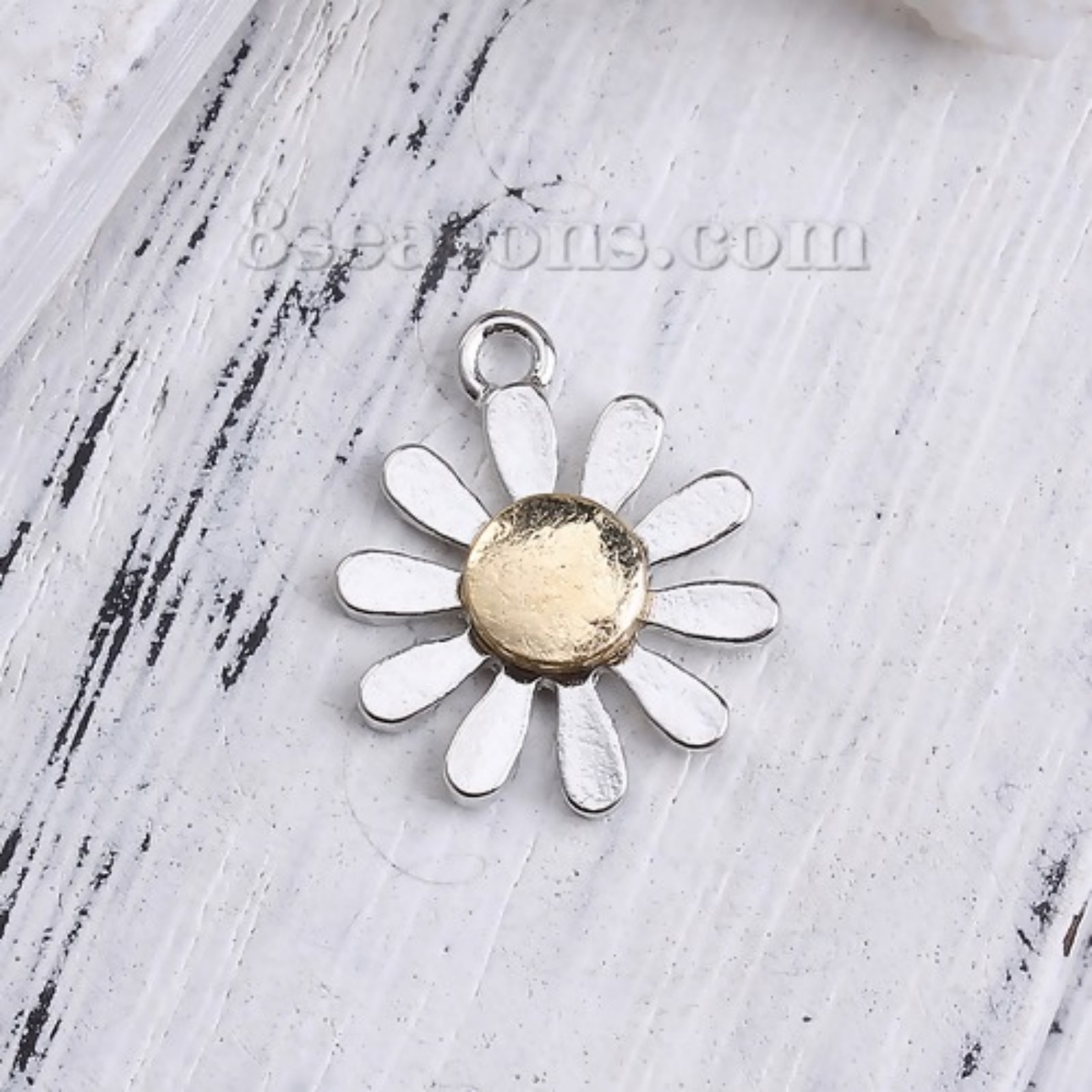 Picture of Zinc Based Alloy Charms Gold Plated Silver Tone Two Tone Daisy Flower 18mm x 15mm, 5 PCs
