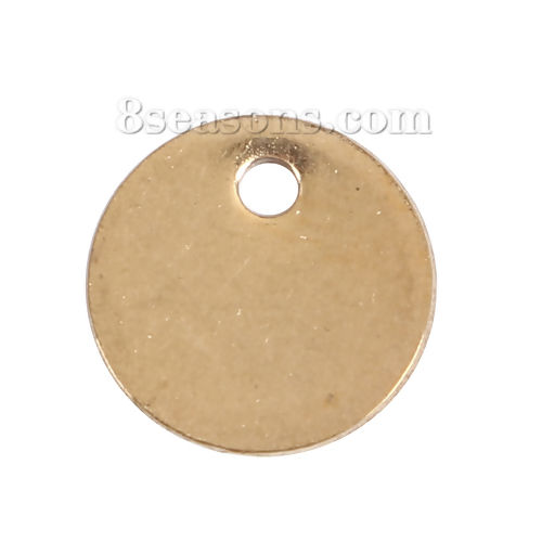Image de Breloque en Acier Inoxydable Rond Pouvoir Graver sur Espace Blanc Doré 8mm Dia, 10 Pcs