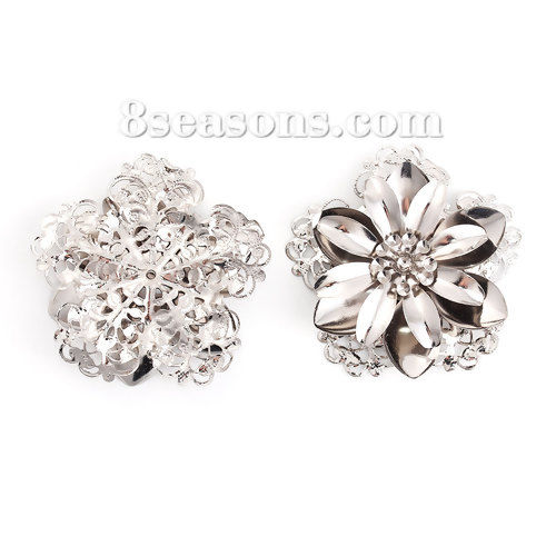 合金 装飾 フラワー シルバートーン フィリグリー 透かし彫刻 （ ss10ラインストーンに合う) 51mm x 51mm、 10 個 の画像