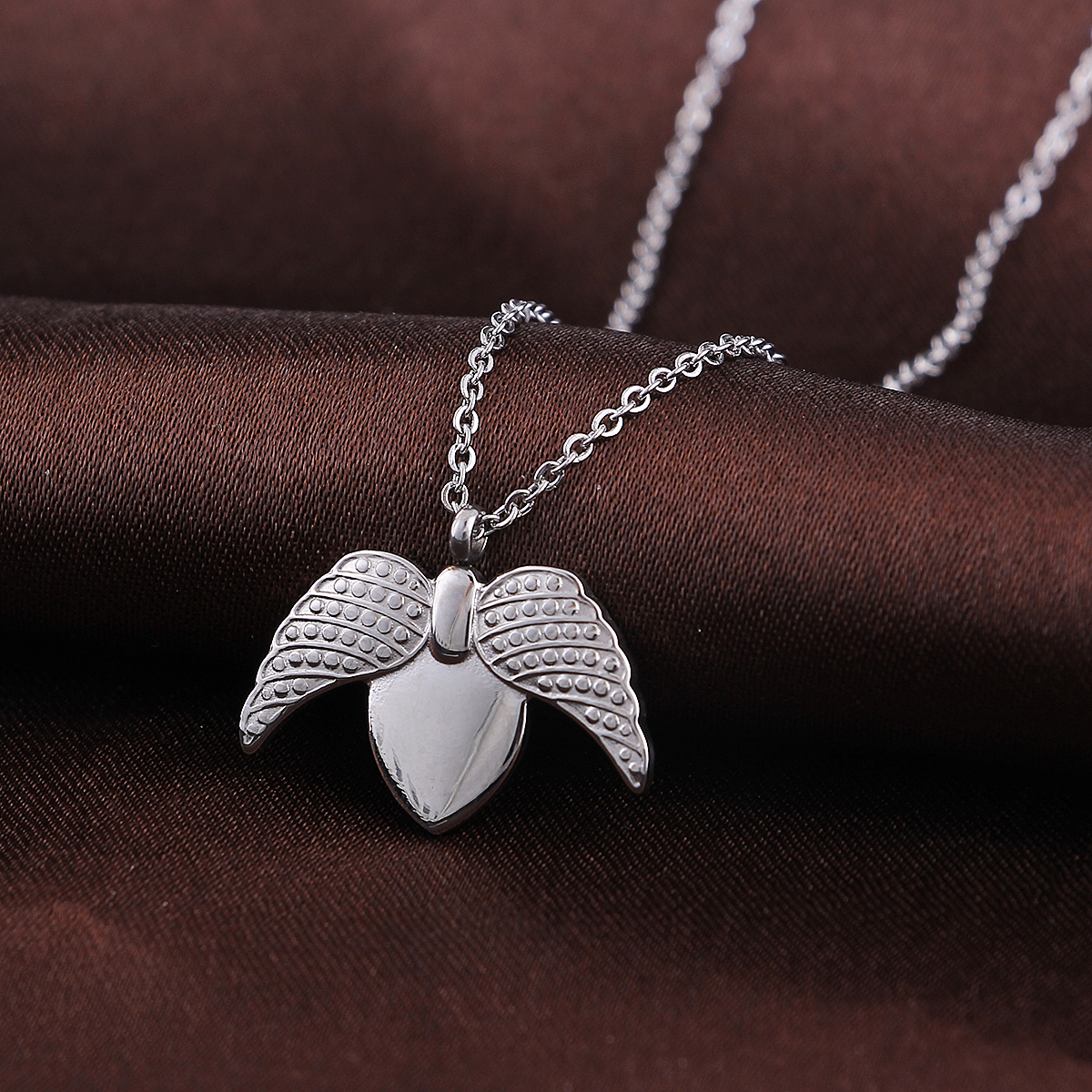 Imagen de 304 Acero Inoxidable Collares Tono de Plata Ala Corazón 46cm longitud, 1 Unidad
