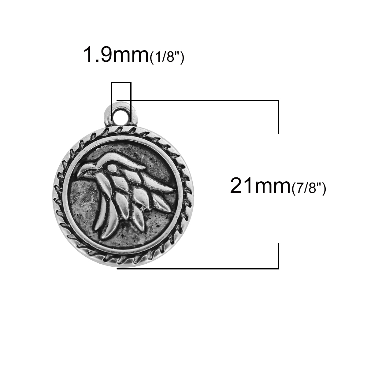Imagen de Zamak Joyas de águila Colgantes Charms Ronda Plata Antigua 21mm x 18mm, 20 Unidades